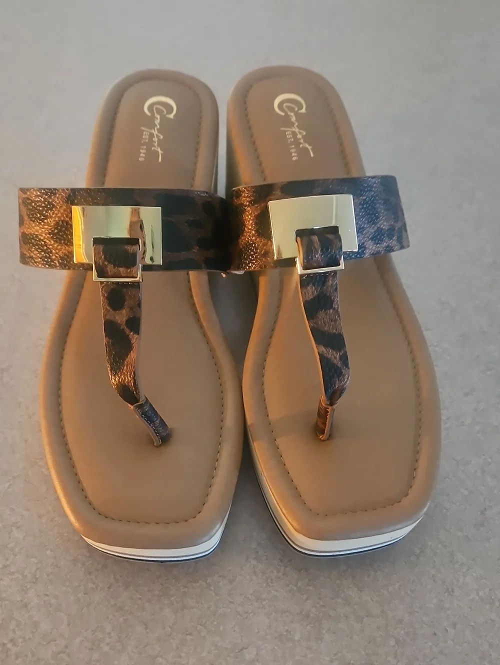 Cato Comfort Leopard-Print With Gold Accent Wedge Sandals - Brown